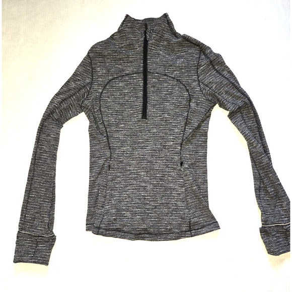 Lululemon Women Run Briskly 1/2 Zip Activewear Top Coco Pique Black White Size 6 - Picture 2 of 12